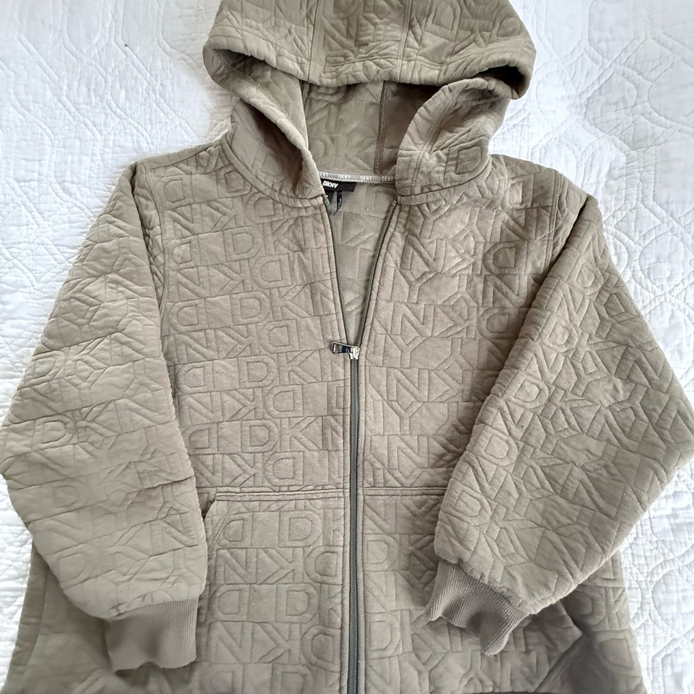 DKNY Beige Hooded Puffer Jacket